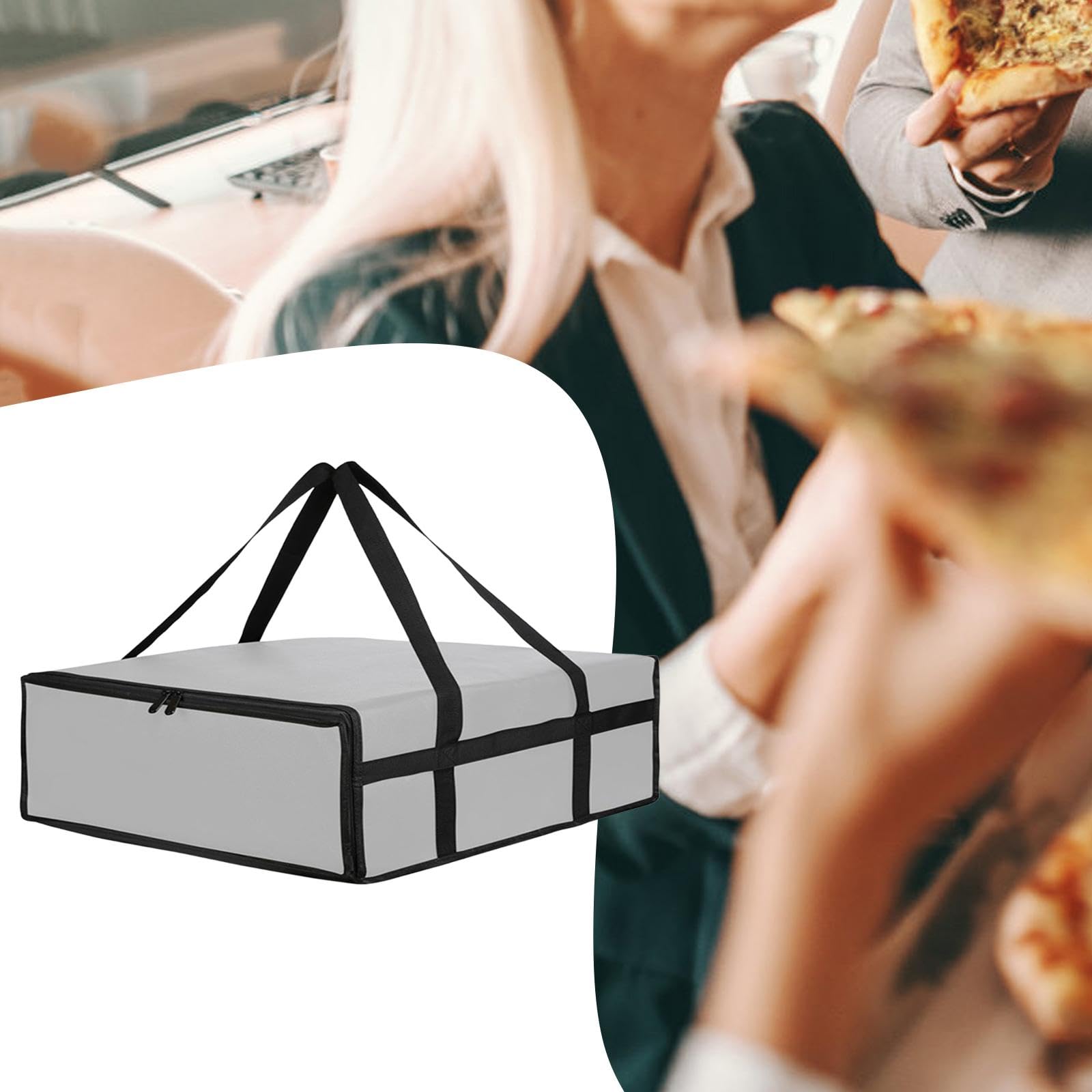 Milageto Pizza Liefertasche isolierter Tasche Praktischer Reißverschluss Tragepizza -Träger für persönliche Takeaway Professionelle Nutzung, Grau 40cmx40cmx15cm