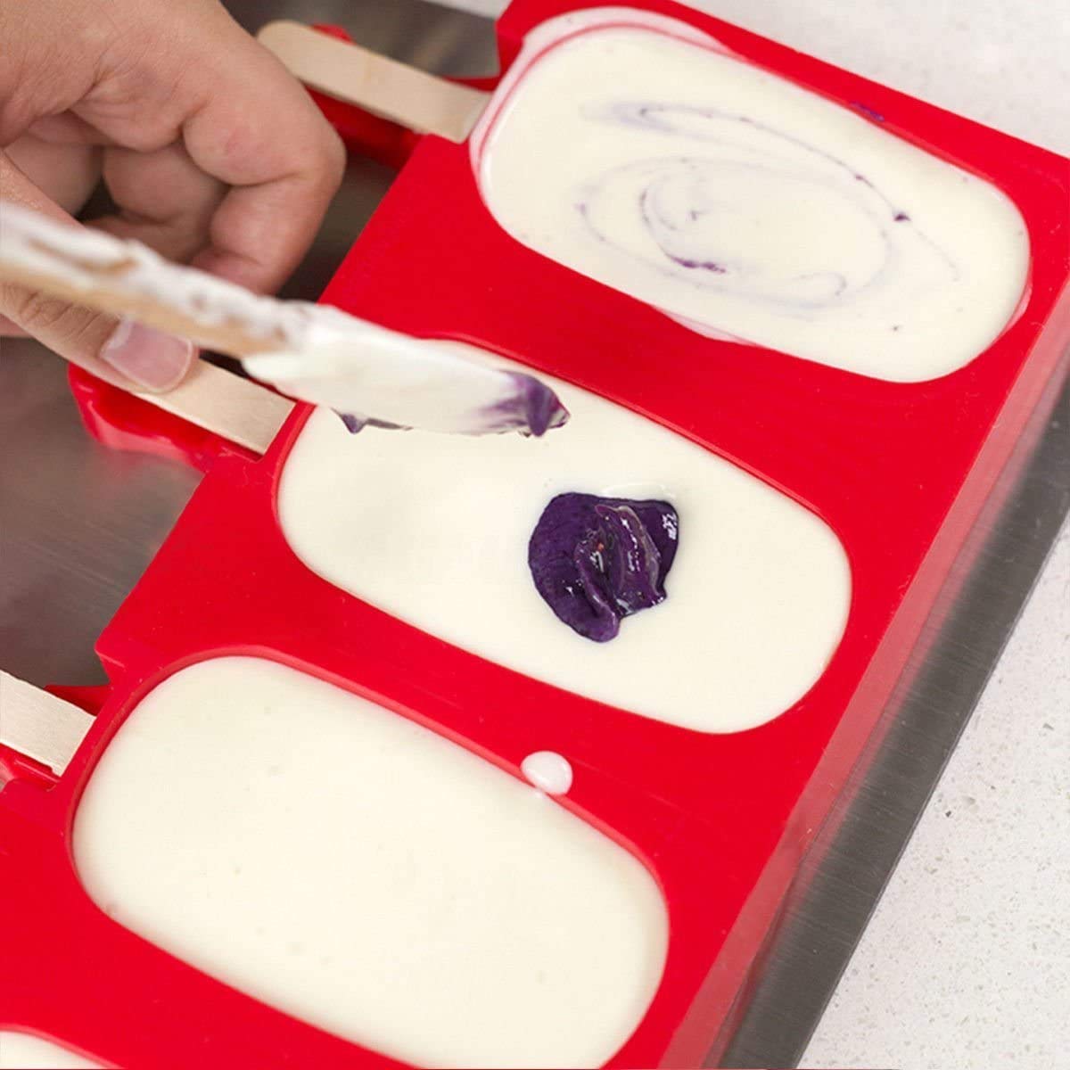 Moules à Glace En Silicone 3 Cavités - Lot De 2 Avec 50 Bâtonnets - Pour Popsicles Maison, Sans BPA