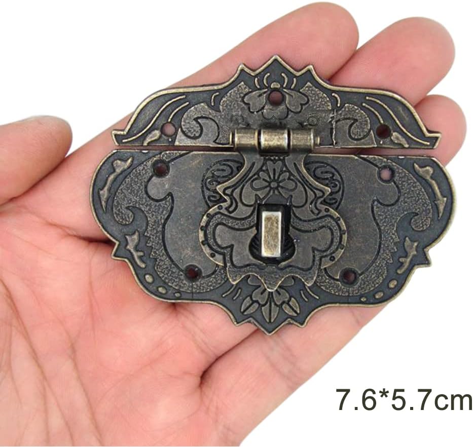 Dophee 1Pc 3"x2.24" Antique Embossing Decorative Brass Hasp Clasp Latch Lock with Screws for European Style Jewelry Trinket Box Decoration