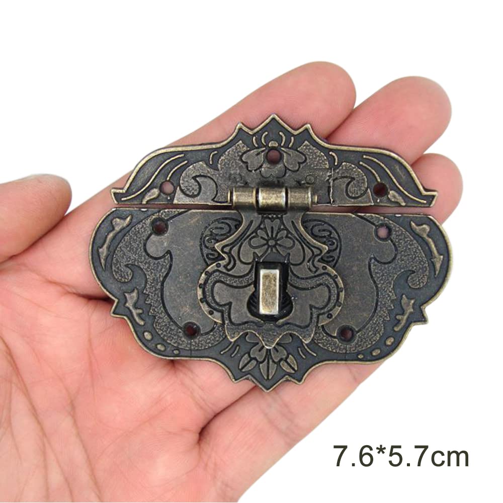 Dophee 1Pc 3"x2.24" Antique Embossing Decorative Brass Hasp Clasp Latch Lock with Screws for European Style Jewelry Trinket Box Decoration 4
