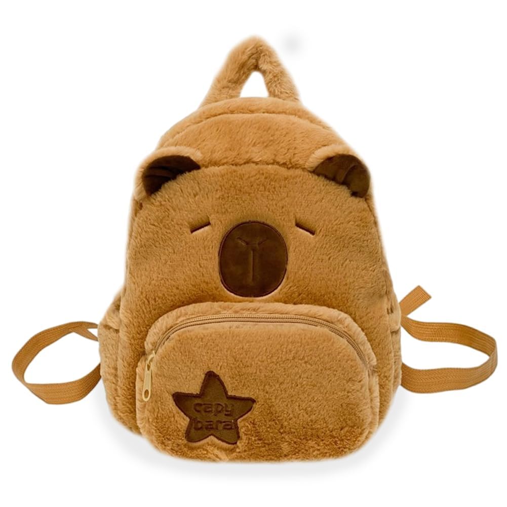 Capybala Plush Backpack, Cute Capybala Backpack, Versatile Students Crossbody Bag School Bags for Boys and Girls, Birthday Gifts for Kids (23x10x27CM)