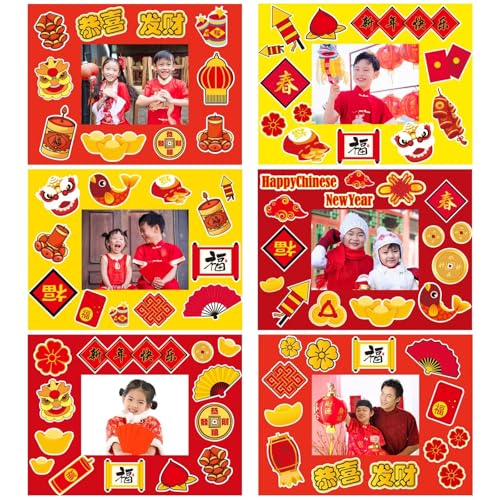 30 Packs Chinese New Year Craft Kits for Kids Lunar New Year DIY Picture Frame Craft Decorations 2026 Year of The Horse Chinese Art Favor Home Classroom Game Activities