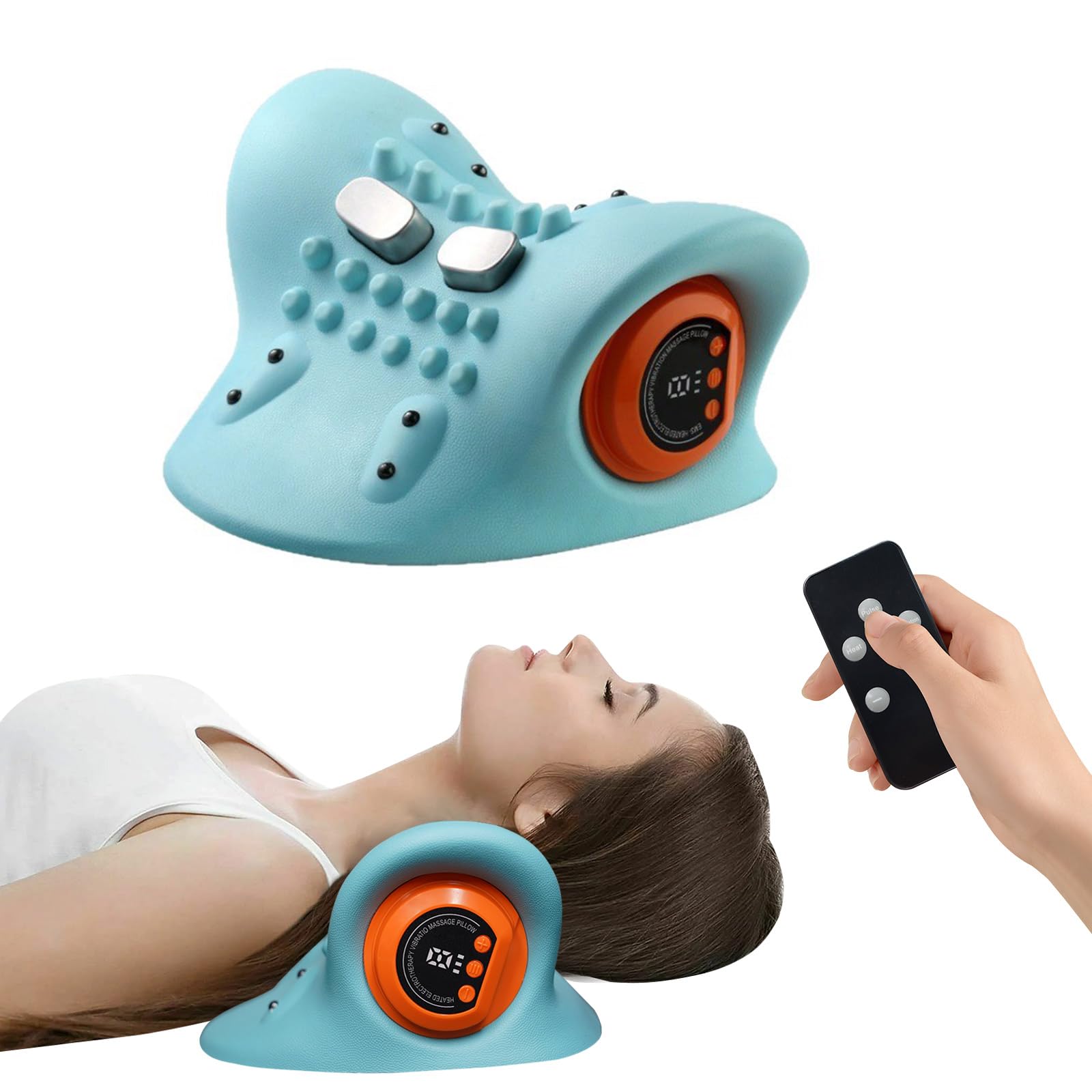 seektik 2026 Upgraded 3-in-1 Neck Massager, Portable Cervical Traction Device, 3 Heat Levels & 3 Vibration Modes, Ergonomic Support for Neck Pain Relief & Muscle Relaxation, Home & Office Use
