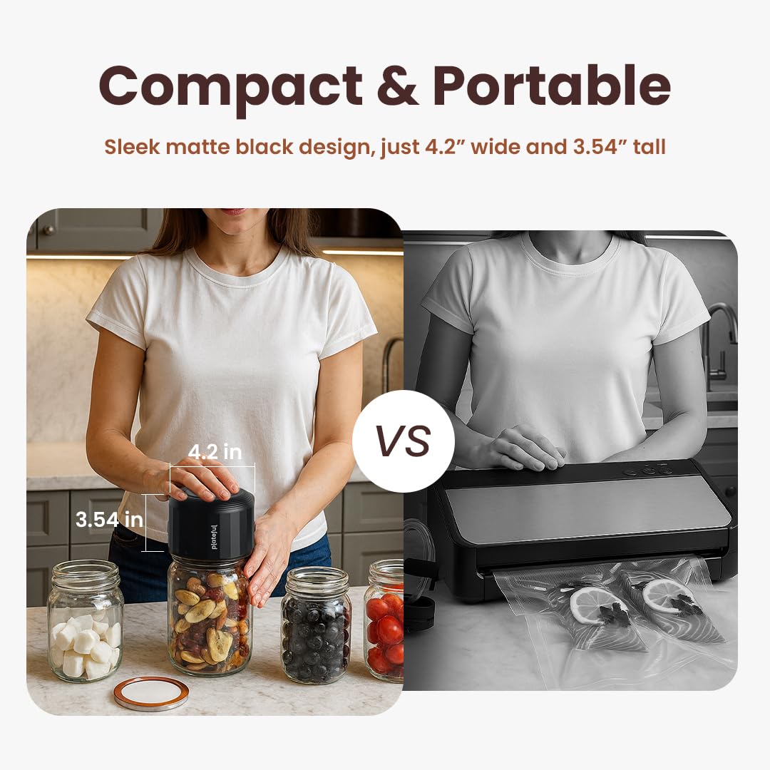 Plateful Kit de sellado al vacío eléctrico para tarros Mason Jar (tapas incluidas) para tarros de boca ancha y boca regular, sellador al vacío portátil, máquina enlatadora de almacenamiento de