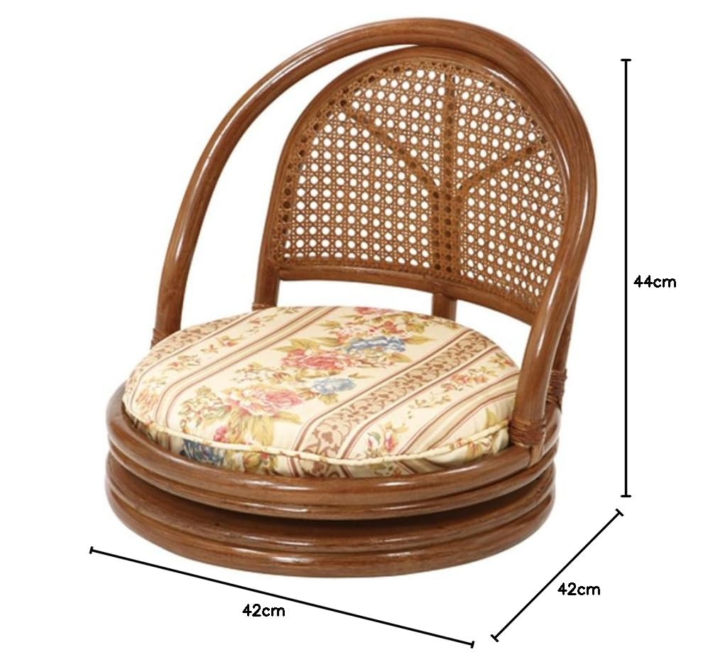 ラタン製 花柄クッション 回転式椅子 籐 ラタン 回転座椅子 ハイタイプ クッション花柄 座面回転 360