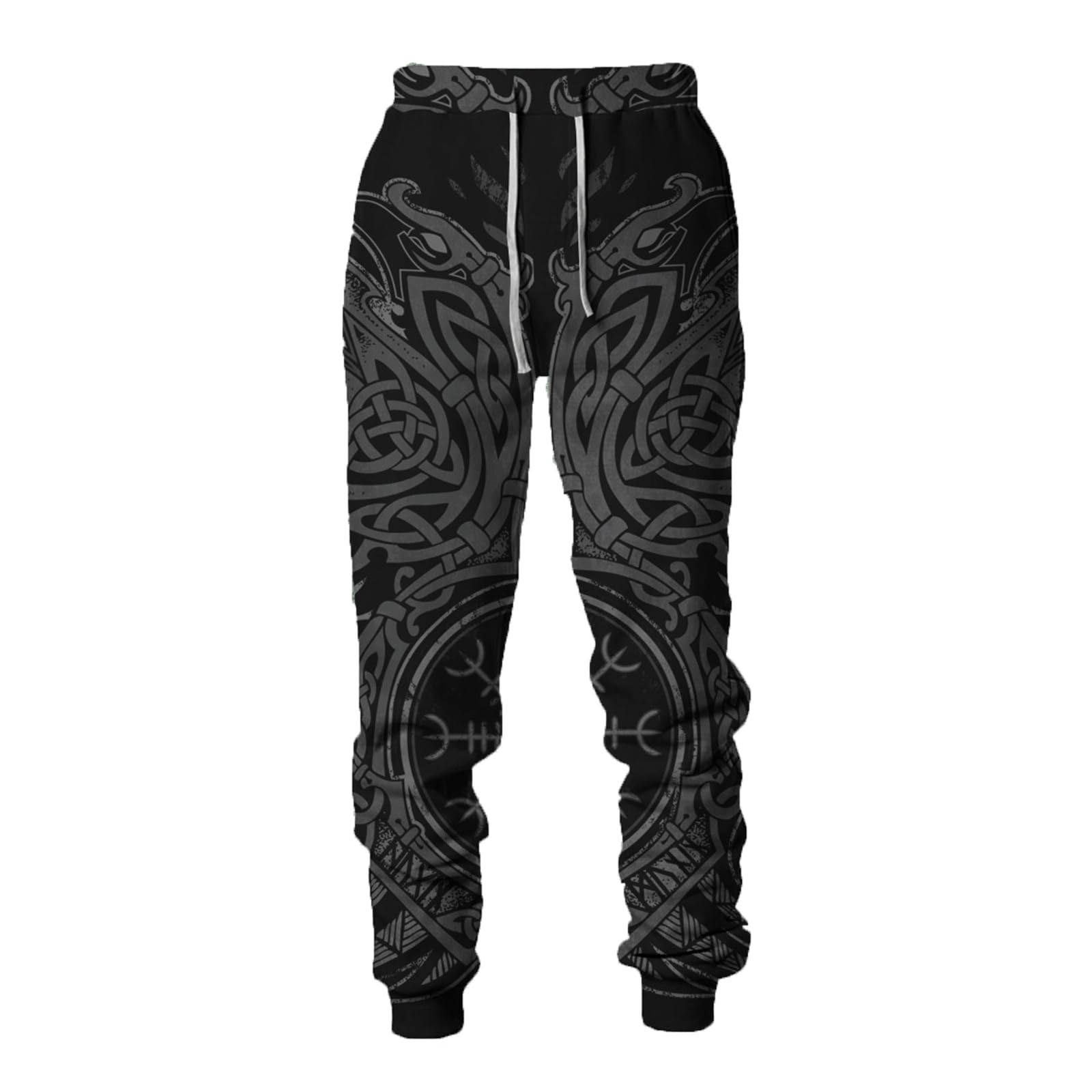 kewing Men's Viking Tattoo 3D Printed Jogger Sweatpants - Elastic Waist Drawstring Hip Hop Tracksuit Bottoms