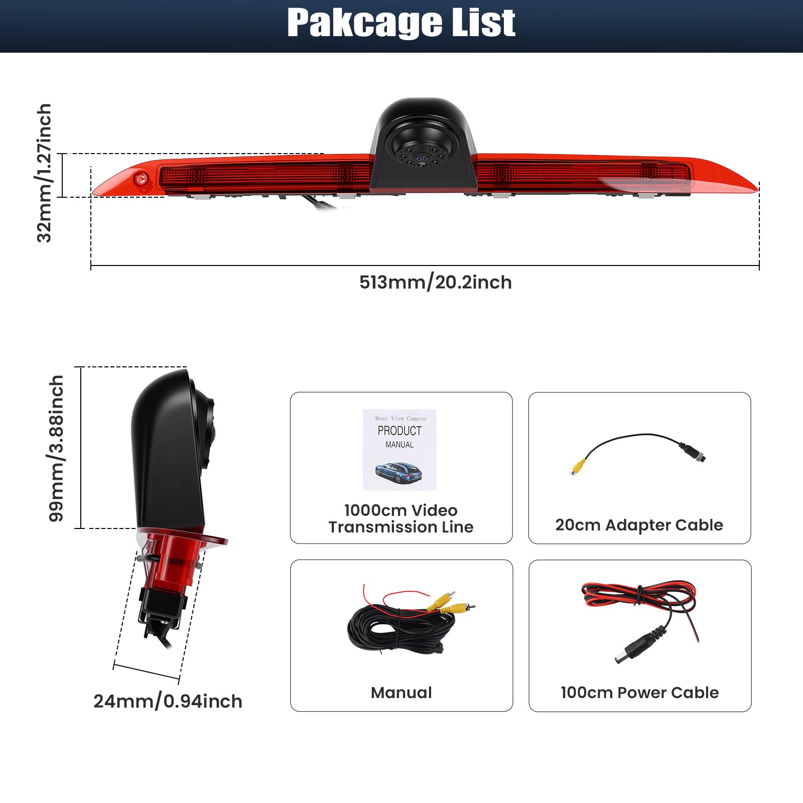 CAMECHO Visione Notturna Telecamera Posteriore con Luce Stop per Mercedes-Benz V260 2018 / Mercedes-Benz V260L 2018 Telecamera di Retromarcia con HD/CVBS IP67 140°, Linee Guida per il Parcheggio