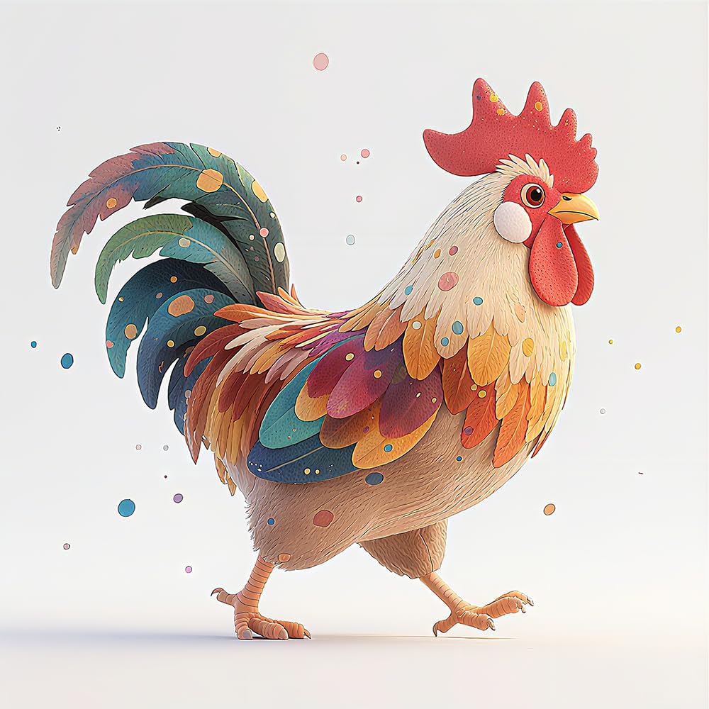 Cute Watercolor Cock Wall Decal,Lovely Cartoon Rooster Animals Chicken Stickers,Vinyl Waterproof Removable Wall Decor for Nursery Kids Baby Room Preschool Playroom Classroom