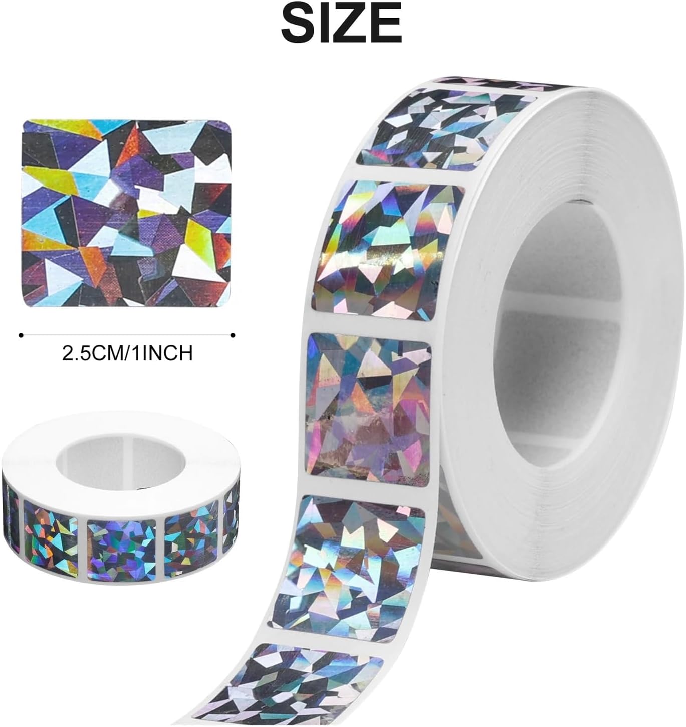 2 Rolls Scratch Off Stickers 25mm Square Diamond Laser Color Metallic Hologram Game Sticker Wedding Card