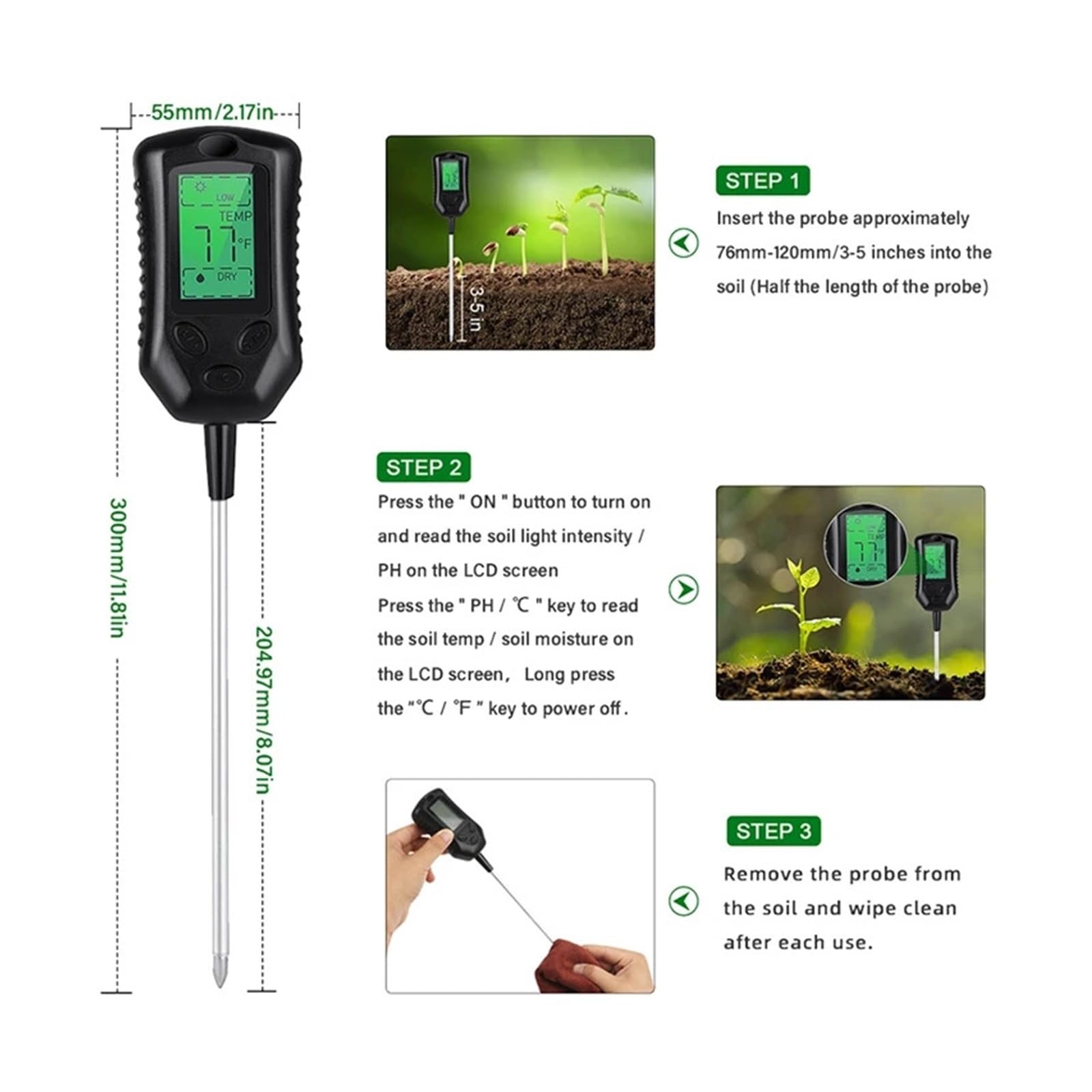 Medidor De Suelo 4 En 1 PH/humedad/luz Solar/temperatura Jardinería Plantación Sensor De Humedad Probador