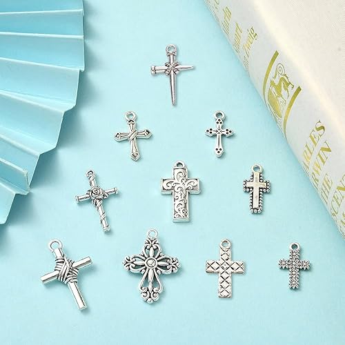 Miniatura 5 de KitBeads 100pcs 10 Styles Tibetan Cross Charms Vintage Christ Religion Charms Christian Crucifix Charms for Jewelry Making Bracelets Bulk Ankh