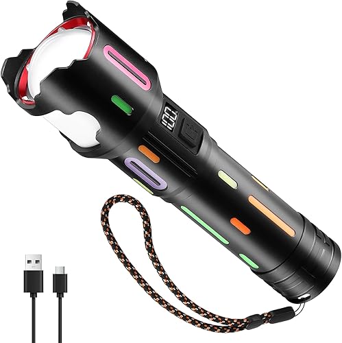 jiaao Linterna LED recargable de 1000 lm de alto lúmenes, IPX4 impermeable adecuada para acampar, iluminación al aire libre, senderismo SOS, o como