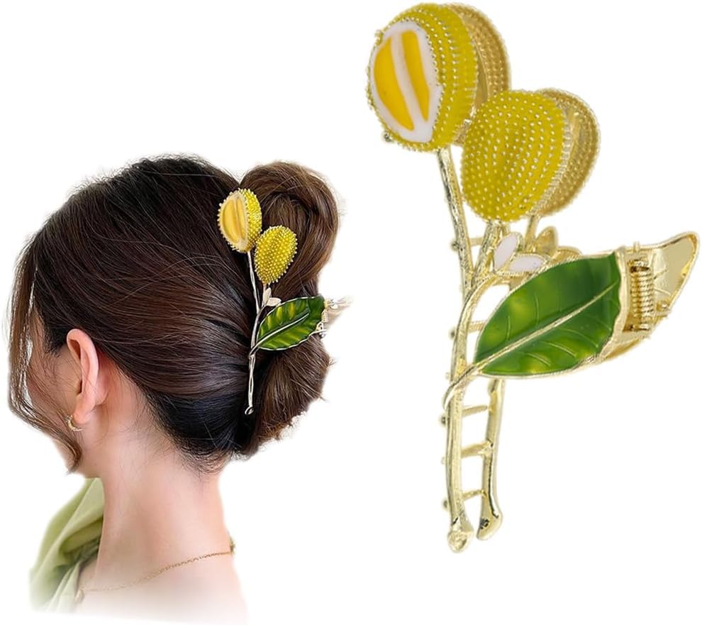 Image of Diversa Rhinestone Golden Claw Clip, Embellished Korean Clutcher, Non- Slip Metal Claw Clip for Girls, Fancy Clutcher for Women, Pack of 1 (Lemon)