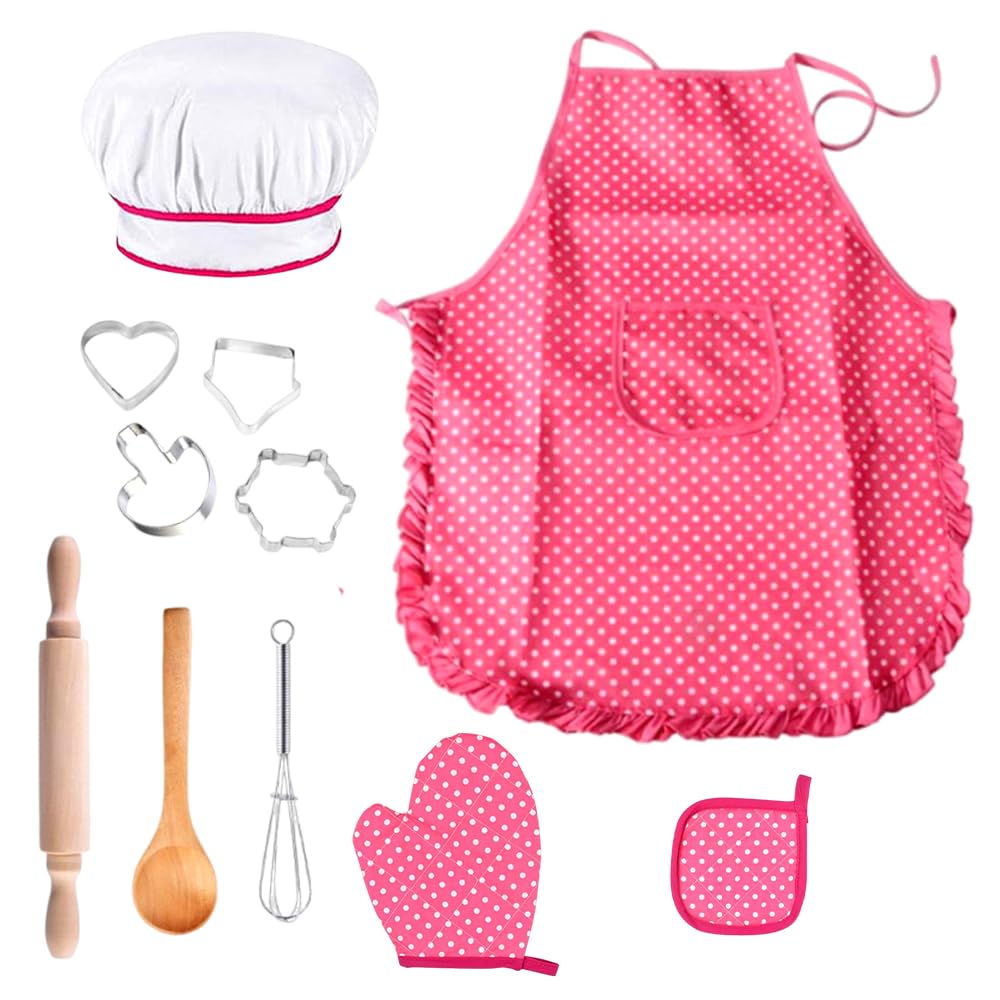 Kids Cooking and Baking Sets,11 PCS Kids Baking Set, DIY Cooking Suit Toys, Kitchen Costume Role Play Playset with Apron, Chef Hat, Glove Chef Hat Cooker Dress Up Children Toy Gift for 3-8Years
