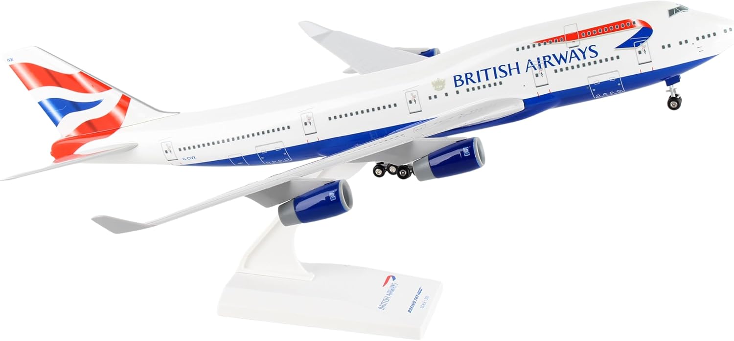 Skymarks Daron British Airways Boeing 747-400 Model Airplane – 1/200 Scale Officially Licensed Plastic Aircraft with Landing Gear & Display Stand – Detailed Collectible Model for Age 3+