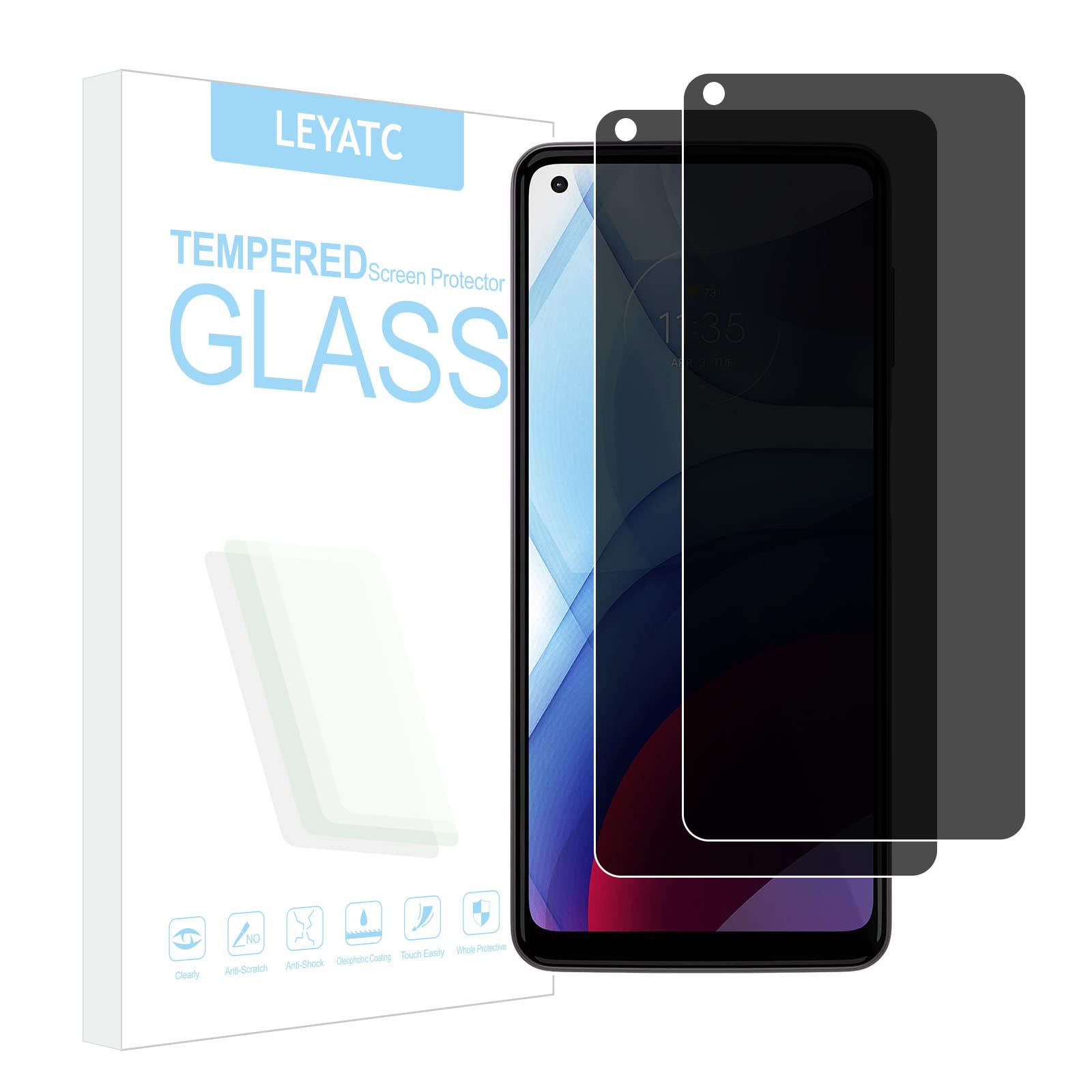 LEYATC 2 Pack Privacy Screen Protector for Motorola Moto G Power 5G 2021 , Privacy Tempered Glass Film [9H