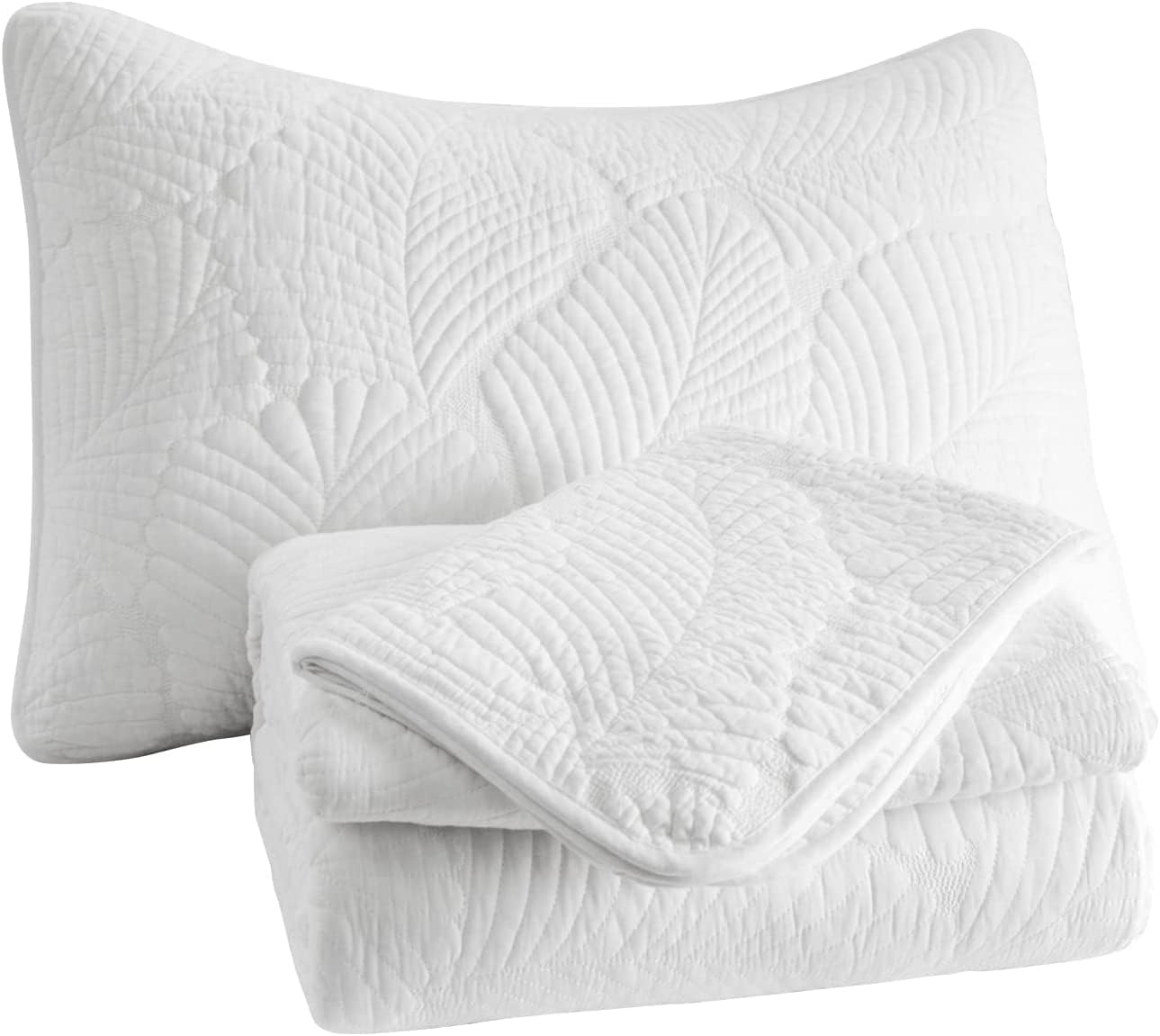 Brandream White Quilts Cotton Twin Size Tropical Palm Leaf Matelasse Bedspread Summer Quilt Set 2-Piece