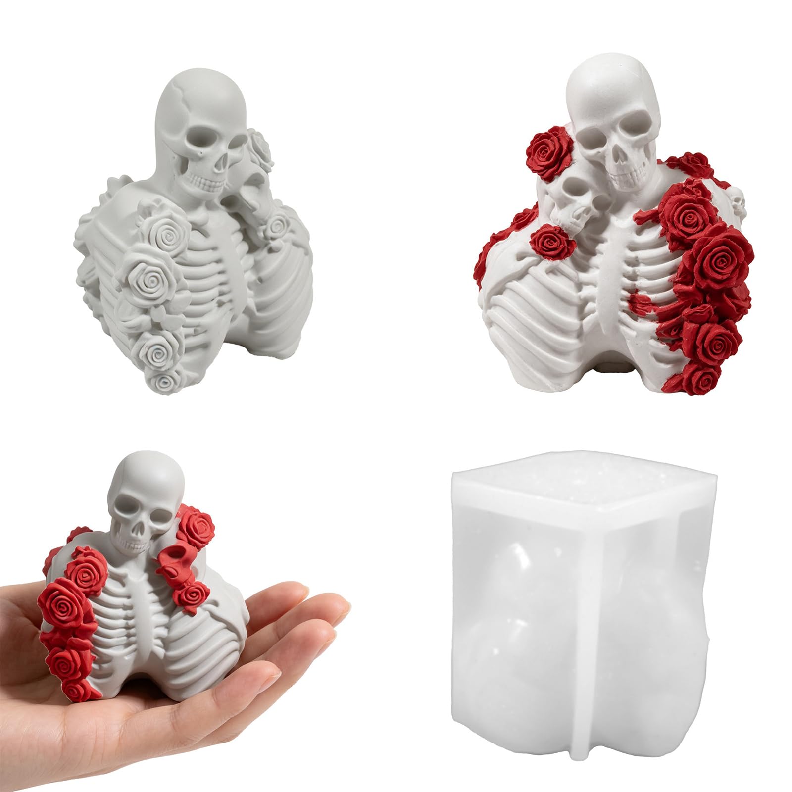 Greabuy Halloween Skeleton Mold, Silicone Couple Casting Mold with Wick Hole for Wax, Resin, Plaster, Soap, and Gothic Decor Couple Skeleton Halloween Silicone Casting Gothic Resin Soap