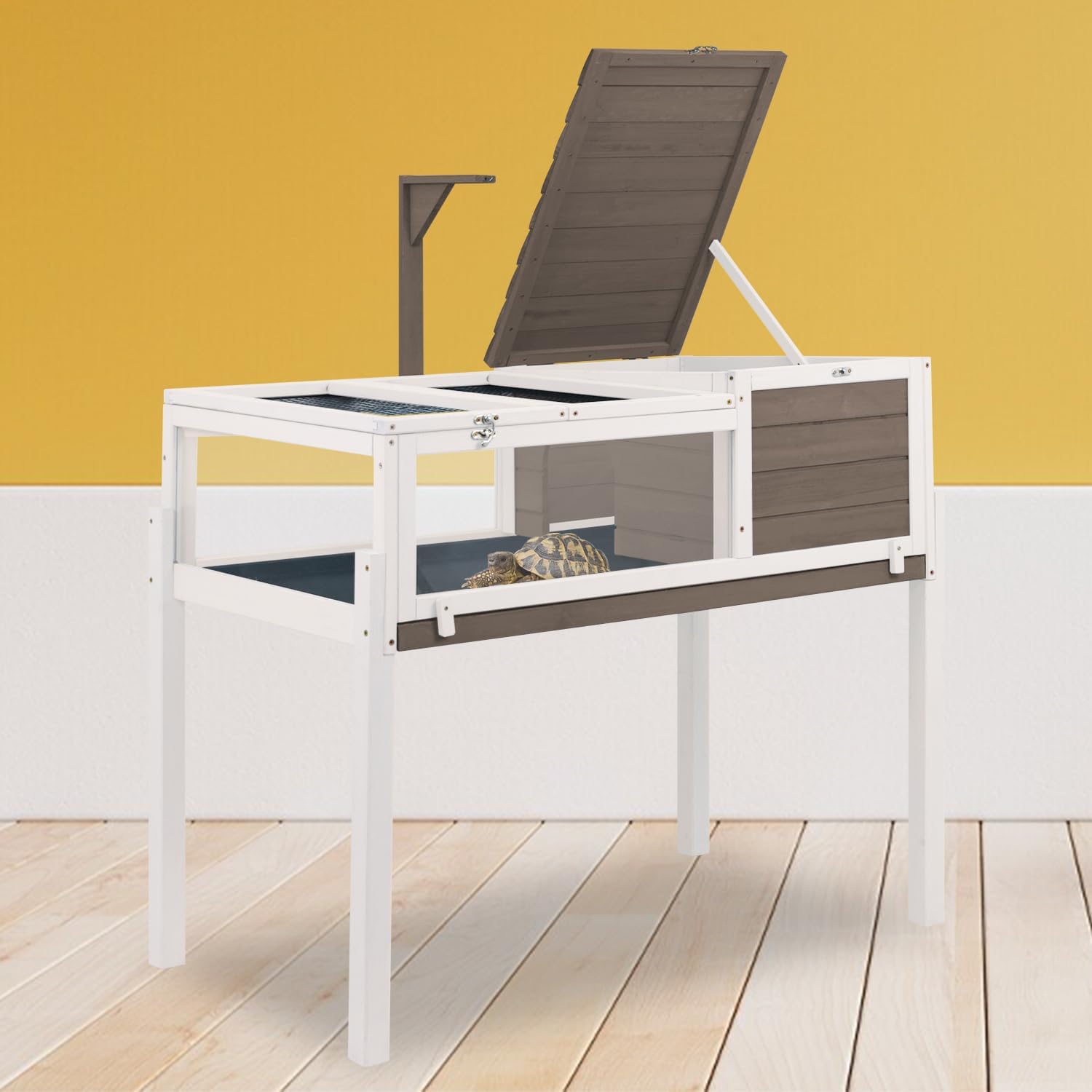 Turtle Box Tortoise Enclosure with Removable Legs - Turtle & Tortoise Habitat for Indoors & Outdoors - Leakproof Tray & Lamp Holders Included - Breeding Box