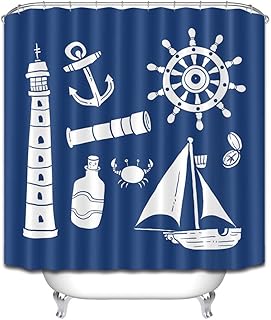 Tong XIN Phare Voile Nautique élément Cartoon Bleu Protégez Le Rideau de Douche d'intimité, Le Rideau de Douche imprimé est Facile à enlever