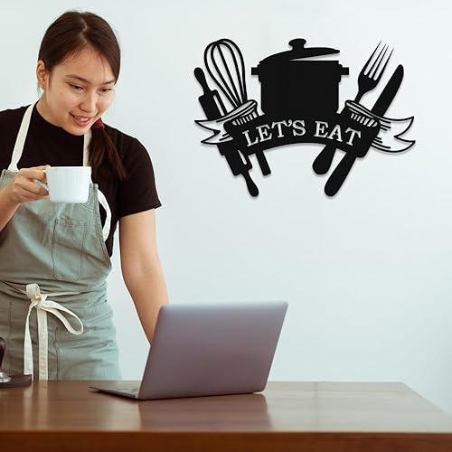 Miniatura 2 de XORT Letrero de metal para cocina, arte de pared de cocina de metal, letrero de "Let's Eat" para el hogar, cocina, comedor, sala de estar,