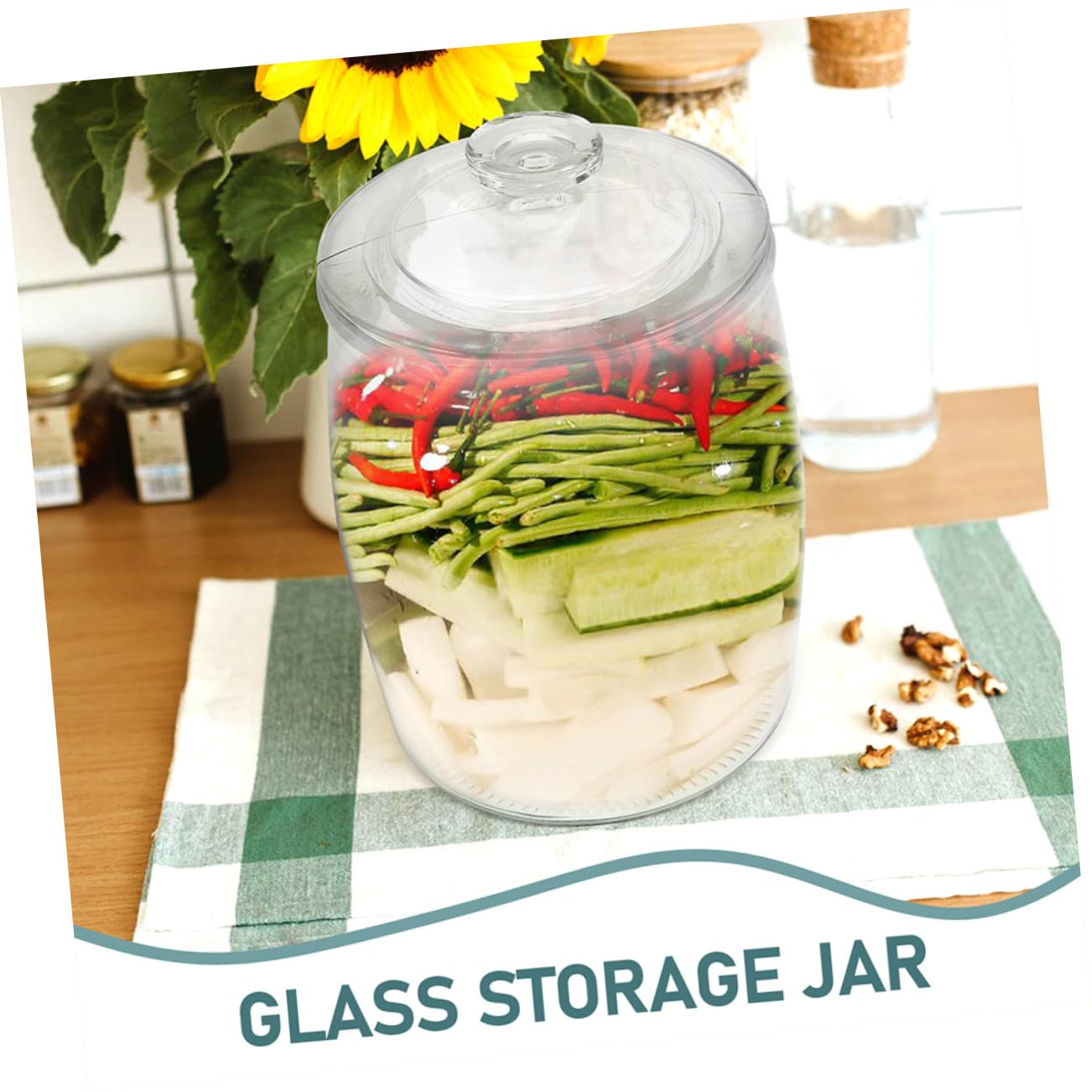 Mikinona Großes Glasgefäß als Pickle Jar Einmachglas für Gurken und Vorratsglas aus Glas Luftdicht Verschlossen zum Aufbewahren von Lebensmitteln im Haushalt