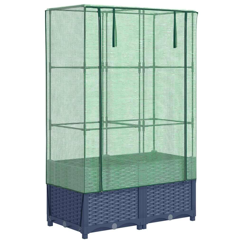 vidaXL Hochbeet mit Gewächshaus-Aufsatz, Pflanzbeet mit Eisenrohr-Rahmen, Gemüsebeet für Garten Terrasse Balkon, Pflanzkasten Frühbeet, Rattan-Optik