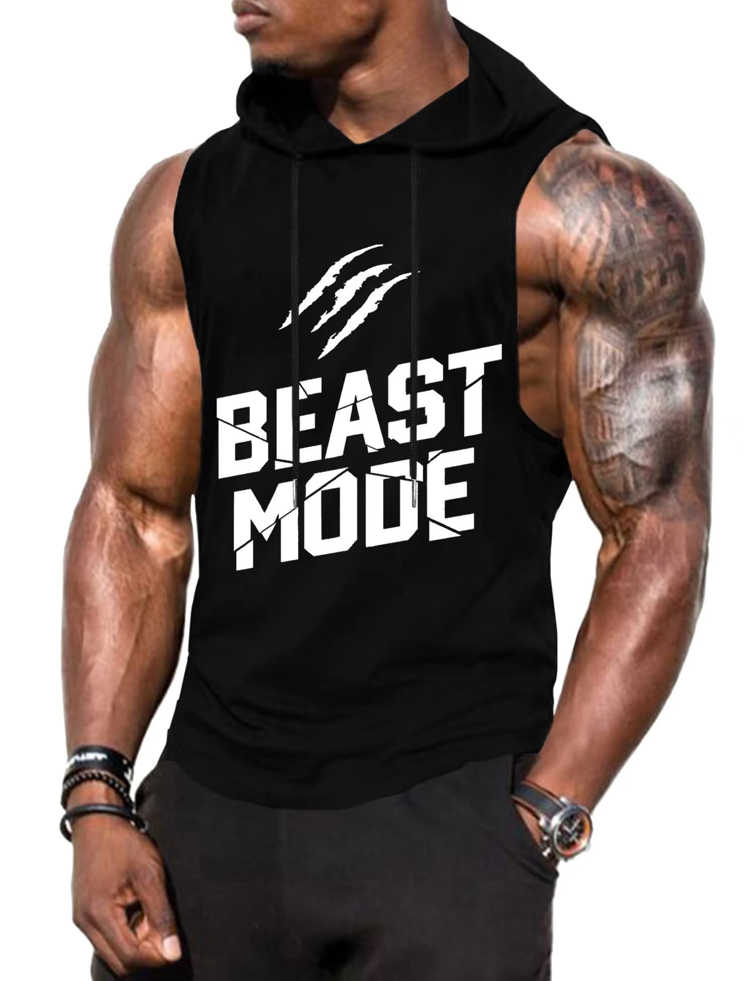 Babioboa Men's Workout Hooded Tank Tops Sports Training Sleeveless Gym Hoodies Bodybuilding Cut Off Muscle Shirts
