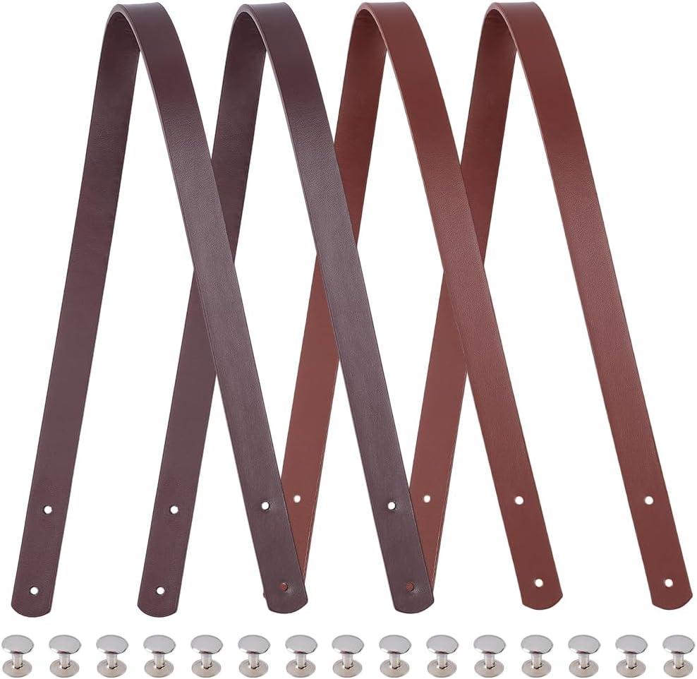 4PCS 23.62 Inch PU Leather Purse Strap with Rivets 2 Colors Quilted Handbag Top Handle Replacement Band Mount Strap Belt Shouler Underarm Tote Bag Handles for Women DIY Bag Making Repairing