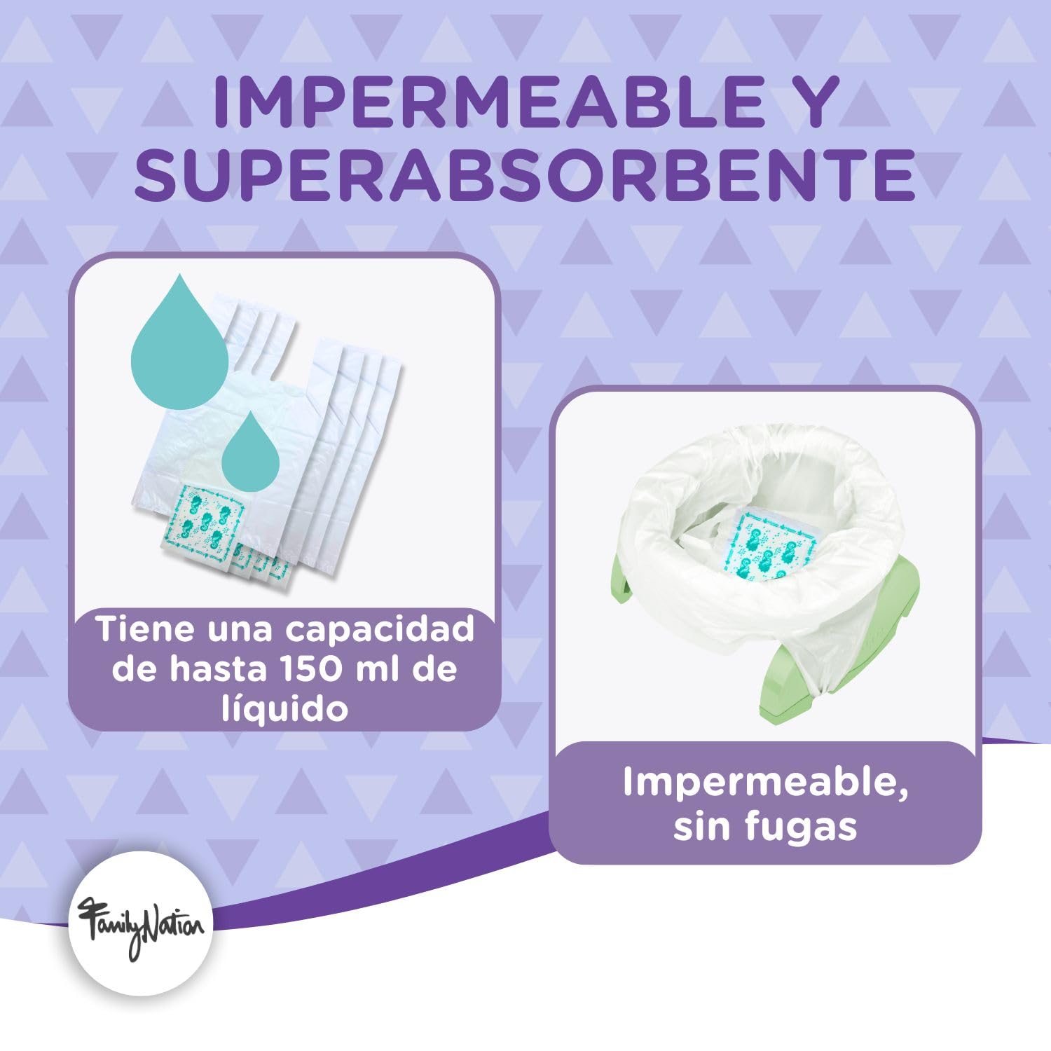 Family Nation, 36 Recambios Orinal Portátil de Viaje para Niños, Bolsas Desechables Universales y Súper Absorbentes, Adecuadas También para Potette Plus, Anti-Olor y 100% Biodegradables, 45,2x29,5 cm