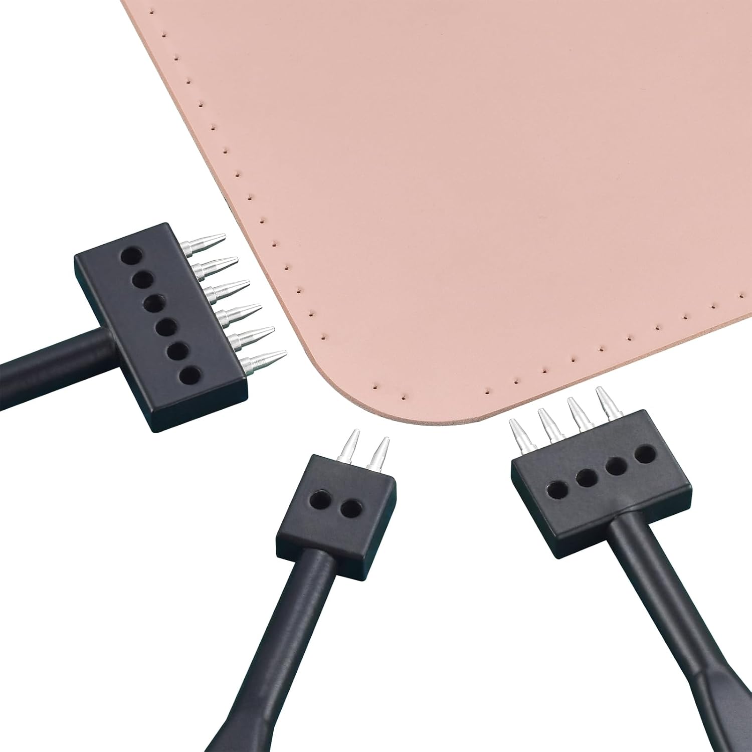 Leather Hole Punch Tool Set, 2/4/6 Prongs, Round Hole Chisel Kit, Professional Leathercraft Tools (6mm)