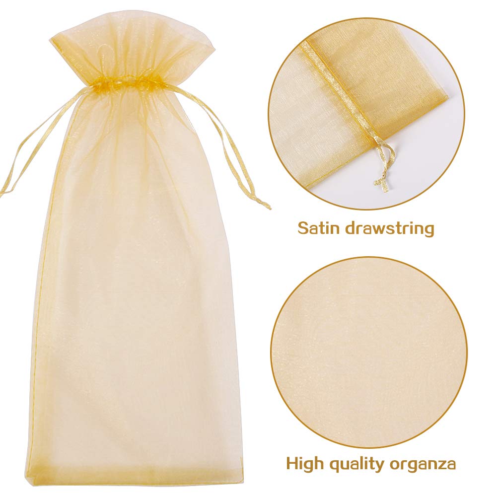 Lot De 10 Sacs En Organza Pour Bouteille De Vin Avec Cordon Satin - Rose, 37x15cm - 5