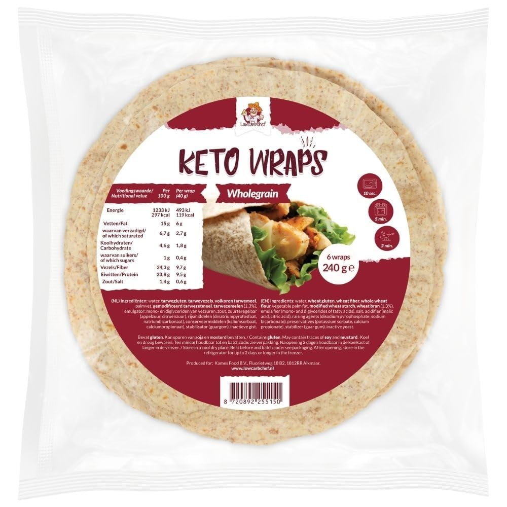 Lowcarbchef - Keto Tortilla Wraps (6 Stück) | 1,8g Kohlenhydrate pro Wrap | Vollkorn | 90% weniger Kohlenhydrate | Low Carb & KETO - für Quesadilla, Pizza (4-er pack, 4, stück)