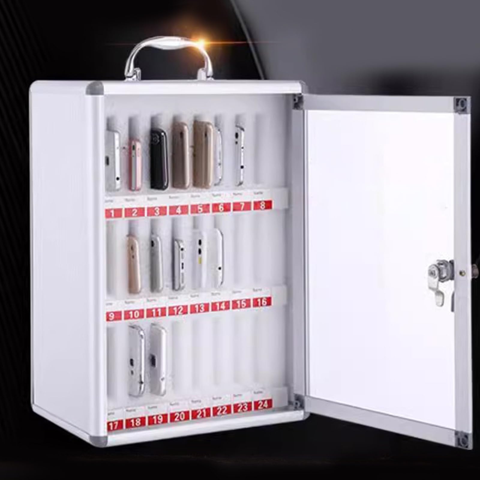 Armadietto porta cellulari con 36/48/60 scomparti - Cassetta di sicurezza per aula e ufficio - Cassetta di sicurezza portatile con maniglia per cellulari, ideale per gli esami (-A, 60 scomparti)