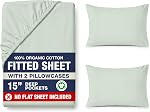 Lane Linen King Feuilles ajustées 100% Coton biologique & 2 Carcasses d'oreillers - Blanc GOTS Certifié, 2 Oreillers, King Size, doux & Tissu respirant, naturel, suite de maître, chambre spacieuse, amélioration de luxe