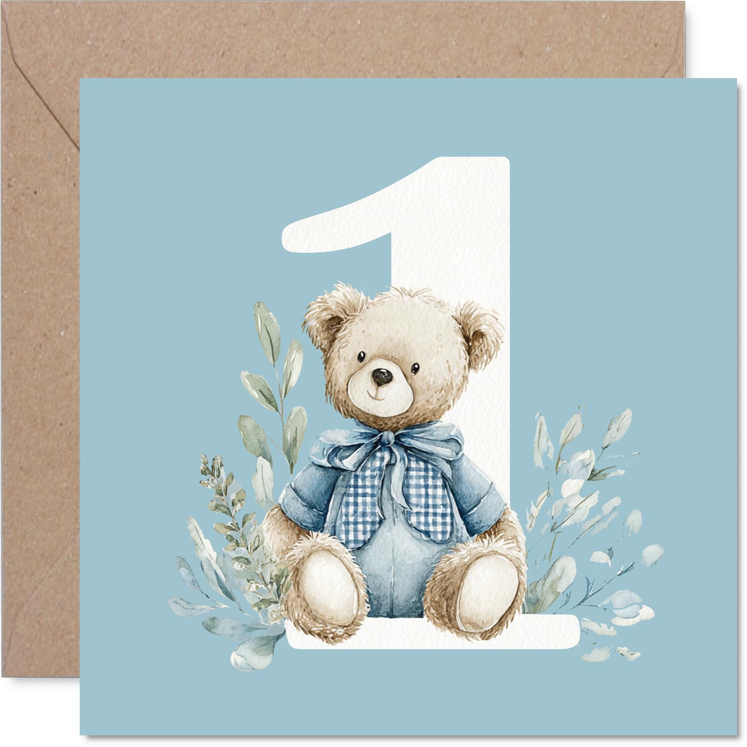 1st Birthday Cards for Boys - Number Bears - Happy Birthday Card for 1 Year Old Boy Brother Cousin Great Nephew Godson, 145mm Bday Greeting Cards