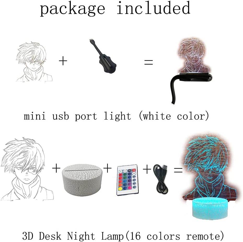 Shoto Todoroki 3D Illusion Night Light Merch LED Anime Lamp 16 Colors RGB Remote Control Desk Decor for Kids