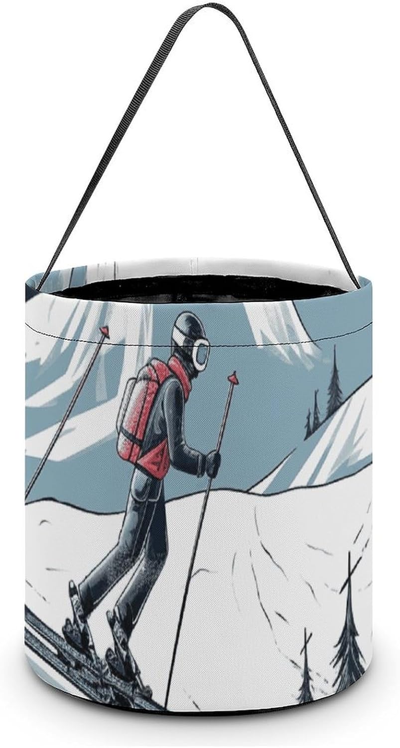Reusable Halloween Skiing Theme Candy Bucket with Handle