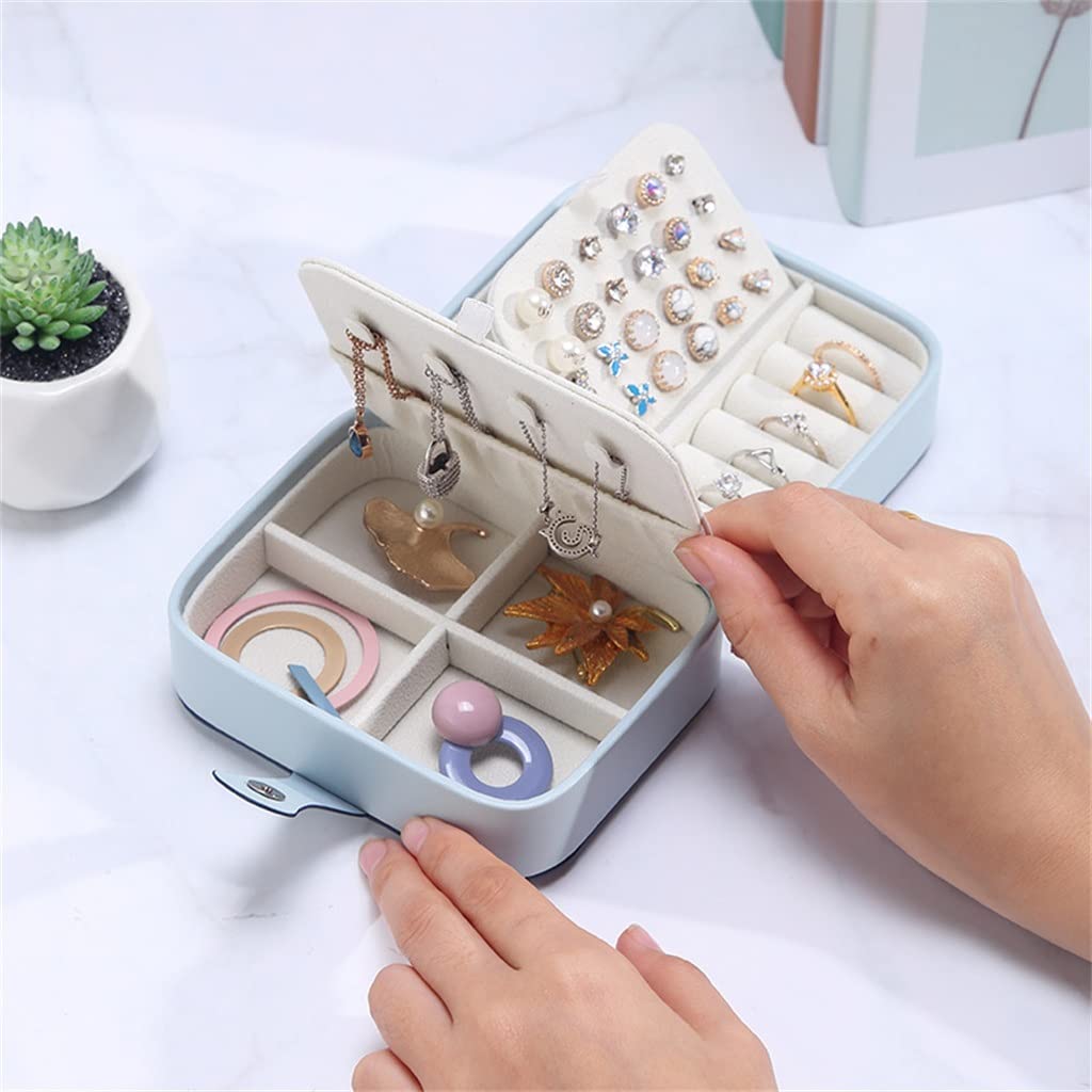 Joyero pequeño y práctico para guardar anillos, pendientes, joyero, viajes, joyero portátil (D 12 x 10 x 6 cm) (D 12 x 10 x 6 cm)