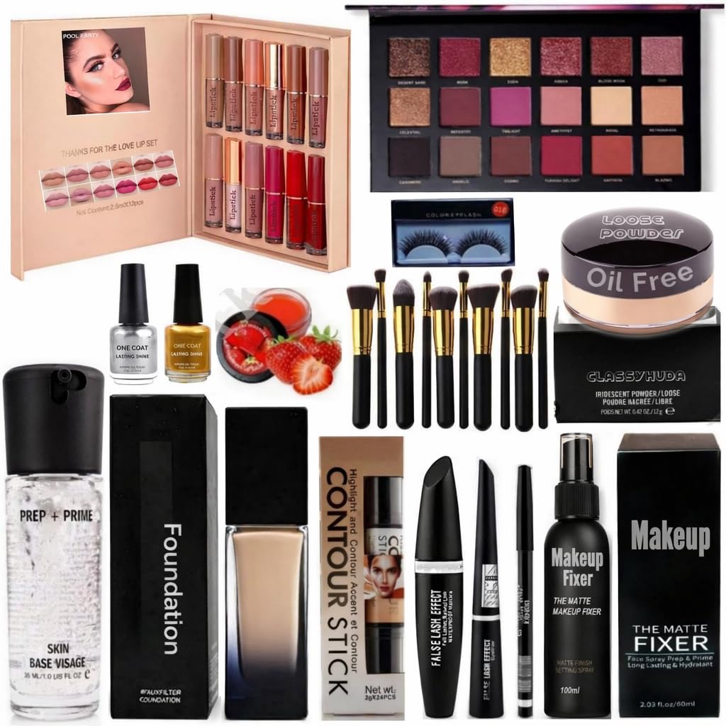 Festive HD Party Makeup Kit - Complete Combo for Women & Girls, Essential Waterproof Bridal Products, Full Face Set (12 Pieces)-picture-31