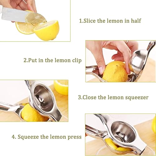 Miniatura 6 de Exprimidor manual de limón resistente, exprimidor de prensa de cítricos de extracción máxima para limón, naranja, lima, acero inoxidable