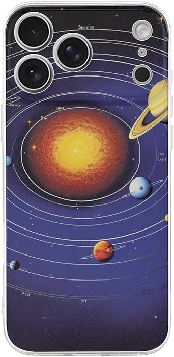 Solar System Print Phone Case for iPhone 17 Pro Max with Shockproof TPU Protection, Wireless Charging Compatible, and Anti-Yellowing, Clear Edge