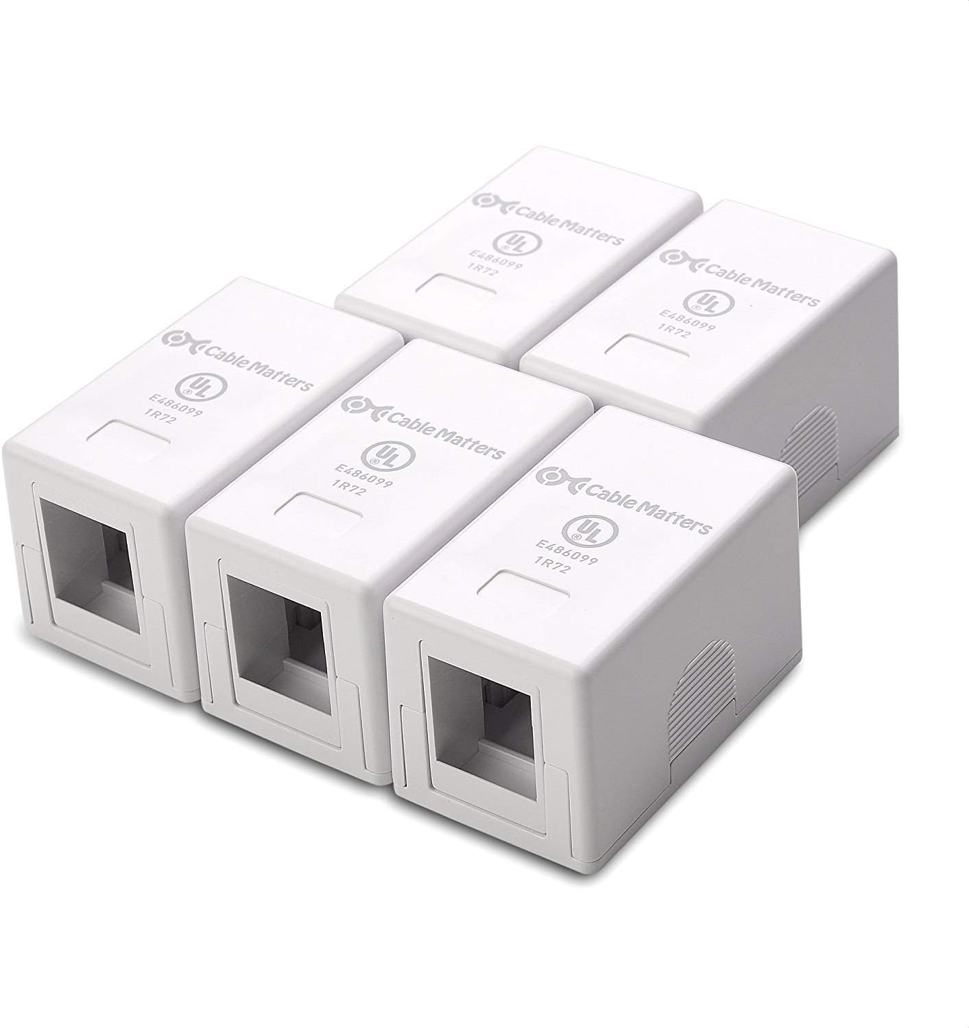 Cable Matters UL Listed 5-Pack 1-Port Keystone Jack Surface Mount Box in White