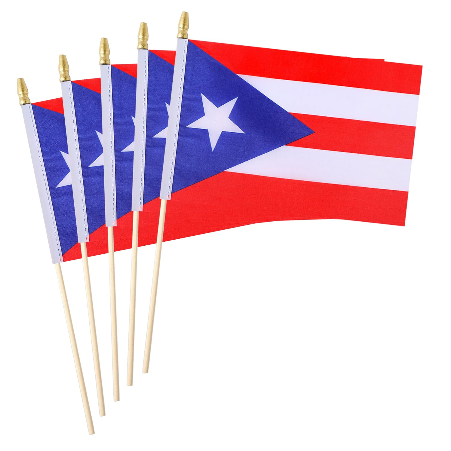 5 Pack Country Small Mini Wood Hand Held Stick Flag,Suitable For Various Holiday Parties, World Cup, National Day, And National Flag Day. (Puerto Rico)