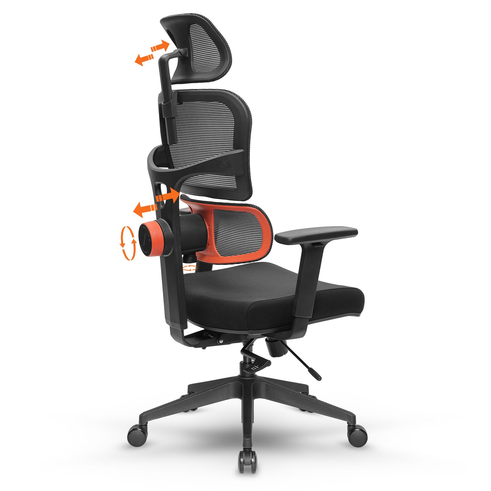 Newtral Ergonomiczne krzesło biurowe – krzesło biurowe z wysokim oparciem z unikalnym regulowanym podparciem lędźwiowym, regulowanym oparciem i głębokością siedziska, funkcją przechylania, zagłówkiem
