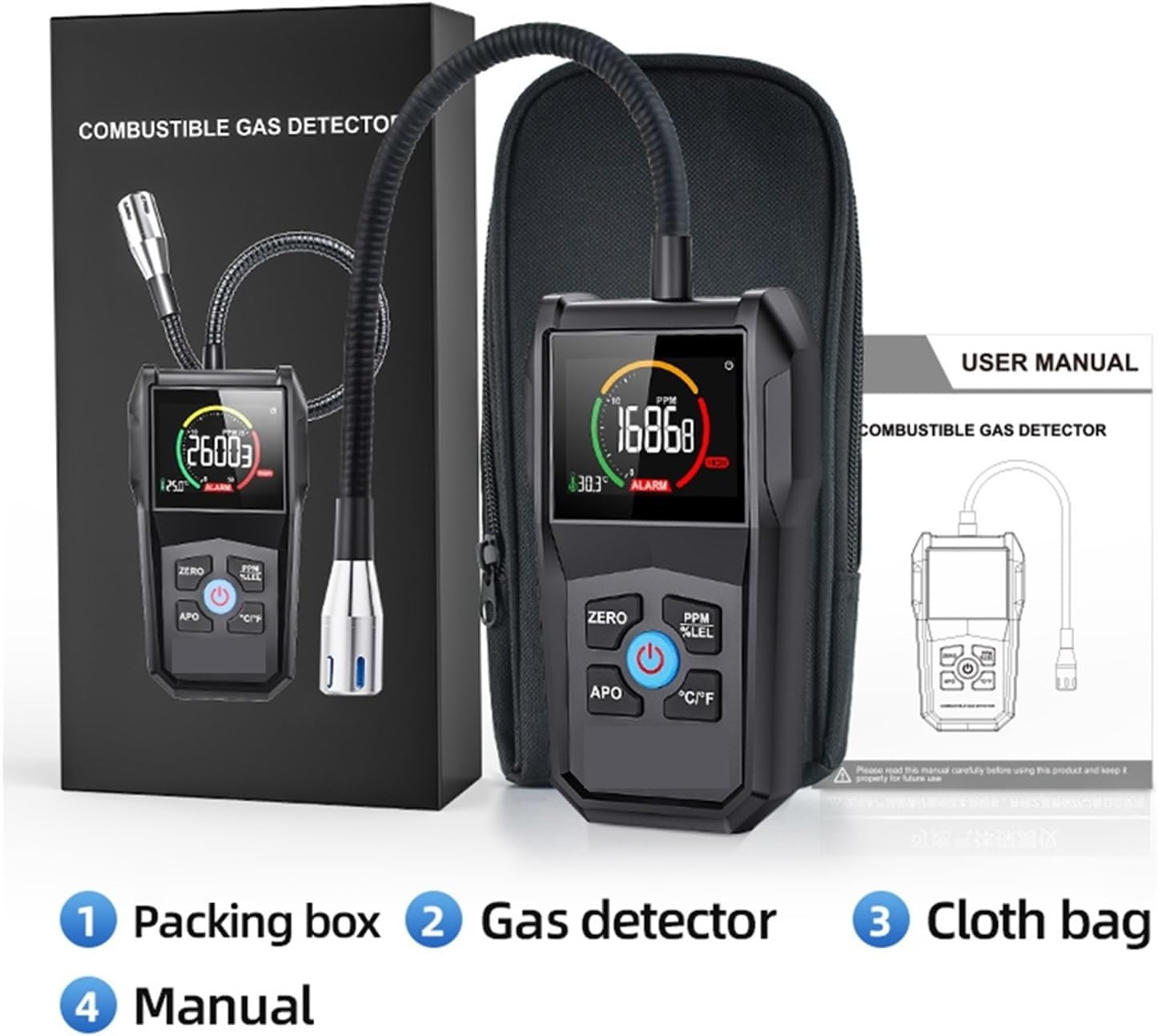 Gas Detector Combustible Gas Detector High Precision Gas Leak Tester VA Reverse Display Sound Light Alarm Flammable Gas Monitor