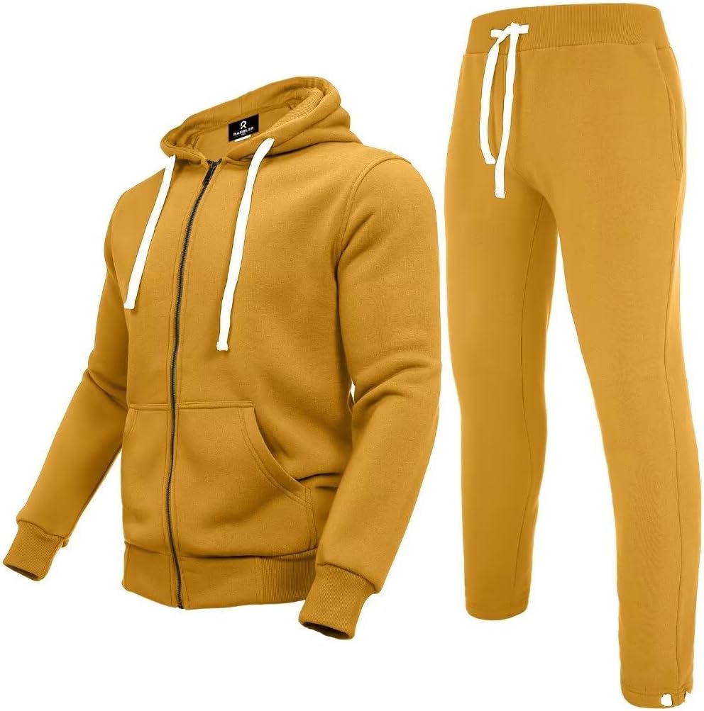 R RAMBLER 1985 Men's Track suit set Thick Fleece Hoodie Sweatsuit 2 pieces,casual winter warmer outfit
