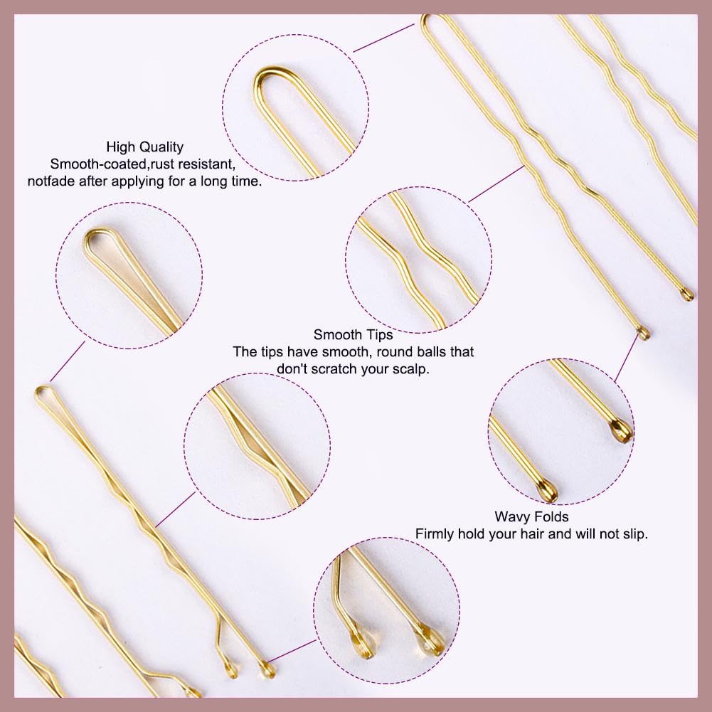 Haarnadeln, 600 Stück, 200 U-förmige Haarnadeln, blondes Haar, 200 Haarnadeln für Frauen, 200 transparente Haarbänder-Set mit Aufbewahrungsbox für Dutts (blond, 5,1 cm und 6,9 cm)
