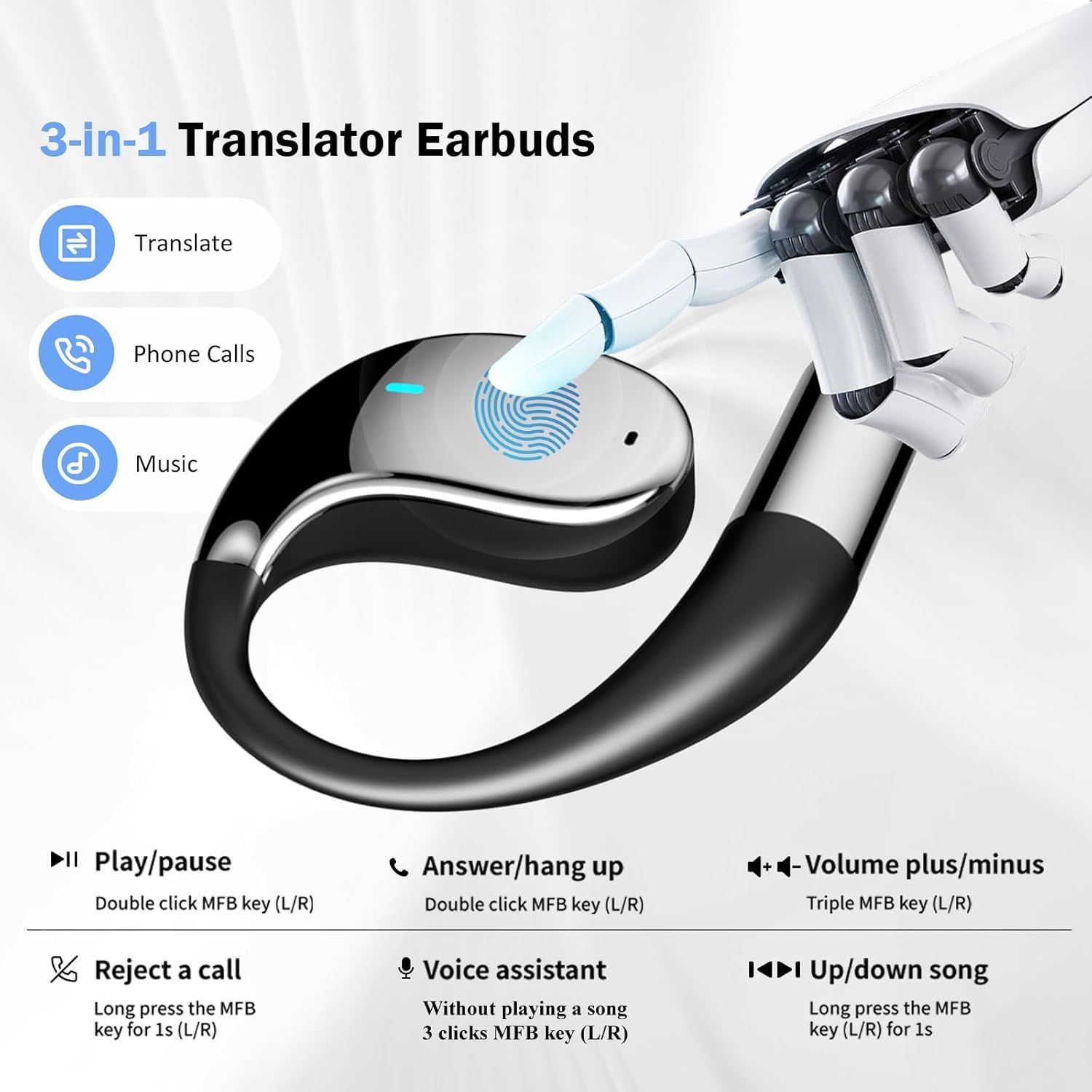 Casque de traduction en temps réel 3-en-1 avec 144 langues, Écouteurs traducteurs pour voyage et affaires