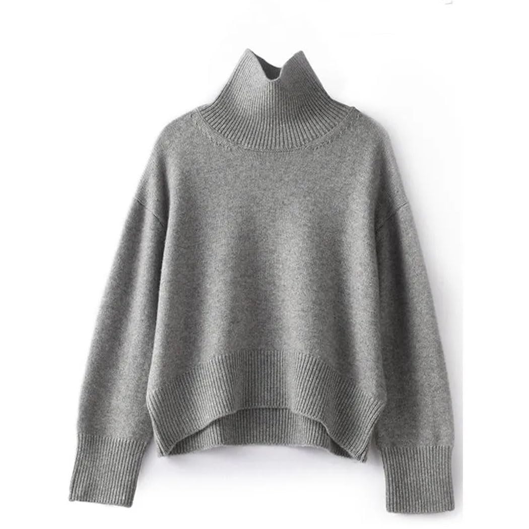 Haitpant Maglione da donna in cashmere spesso, per autunno e inverno, a collo alto, caldo, con base lavorata a maglia